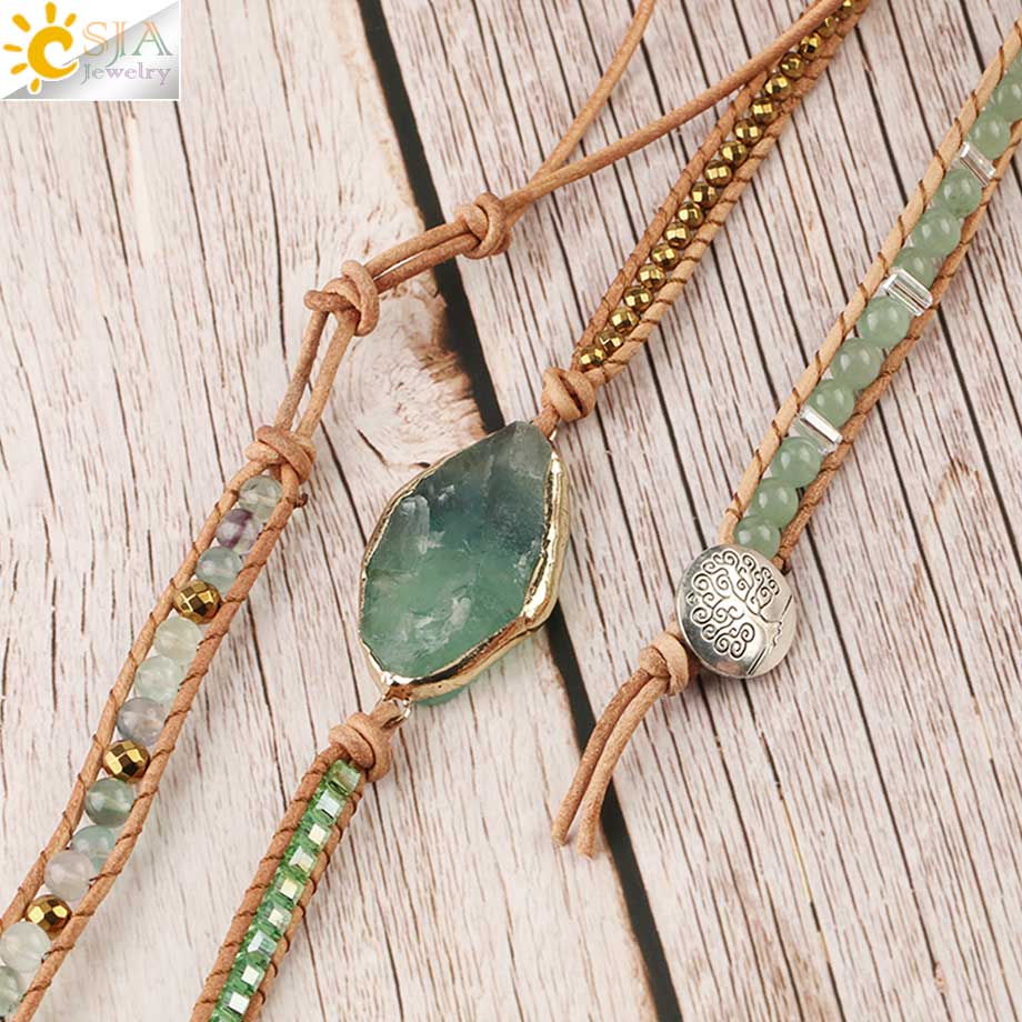 Natural Stone Bracelets Green Fluorite Crystal Aventurine
