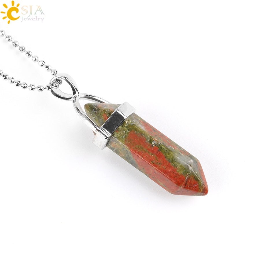 Raw Pink Purple Gem Crystals Necklace Hexagonal