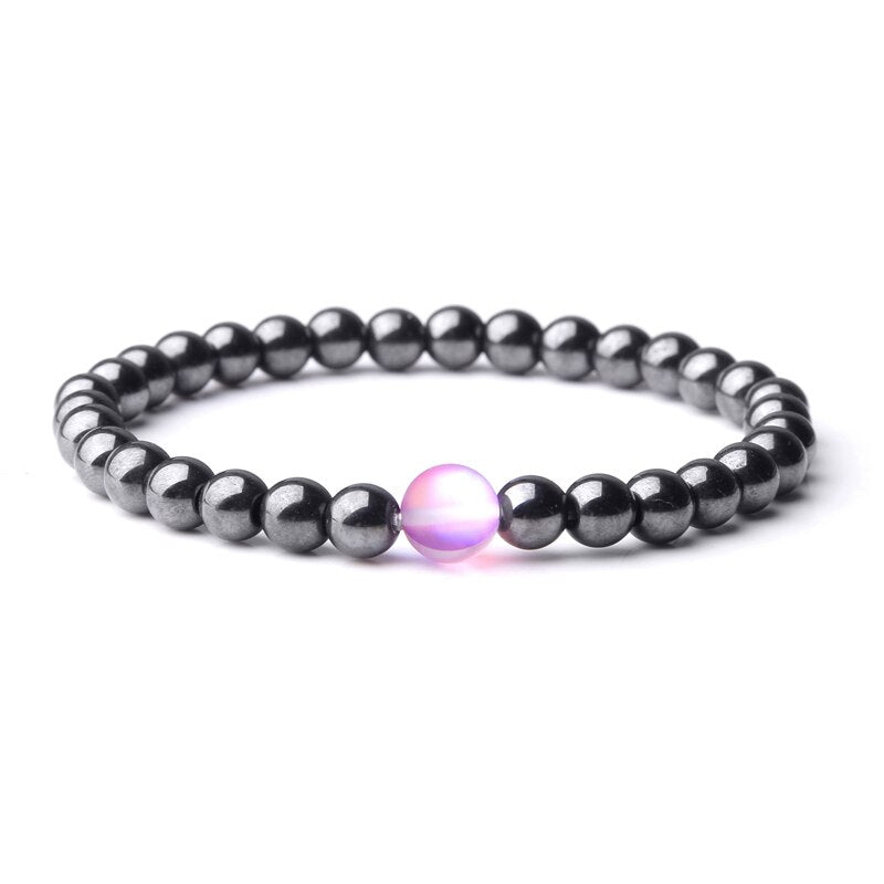 Hematite Bracelets Matte Rainbow Flash Moonstone
