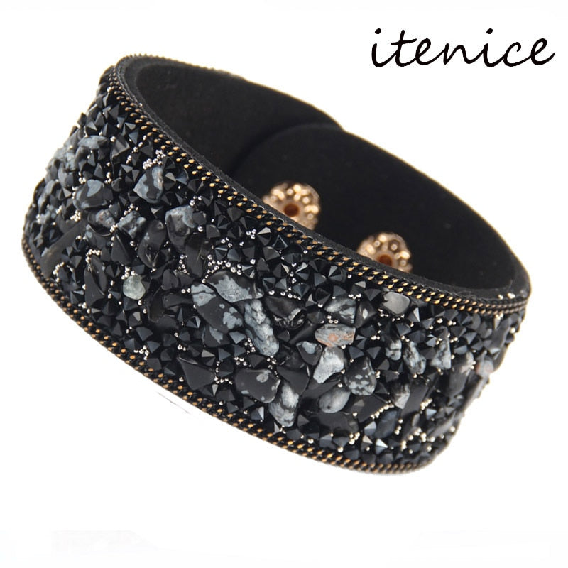 Stone Bracelets For Women Wrap Cuff Slake Leather