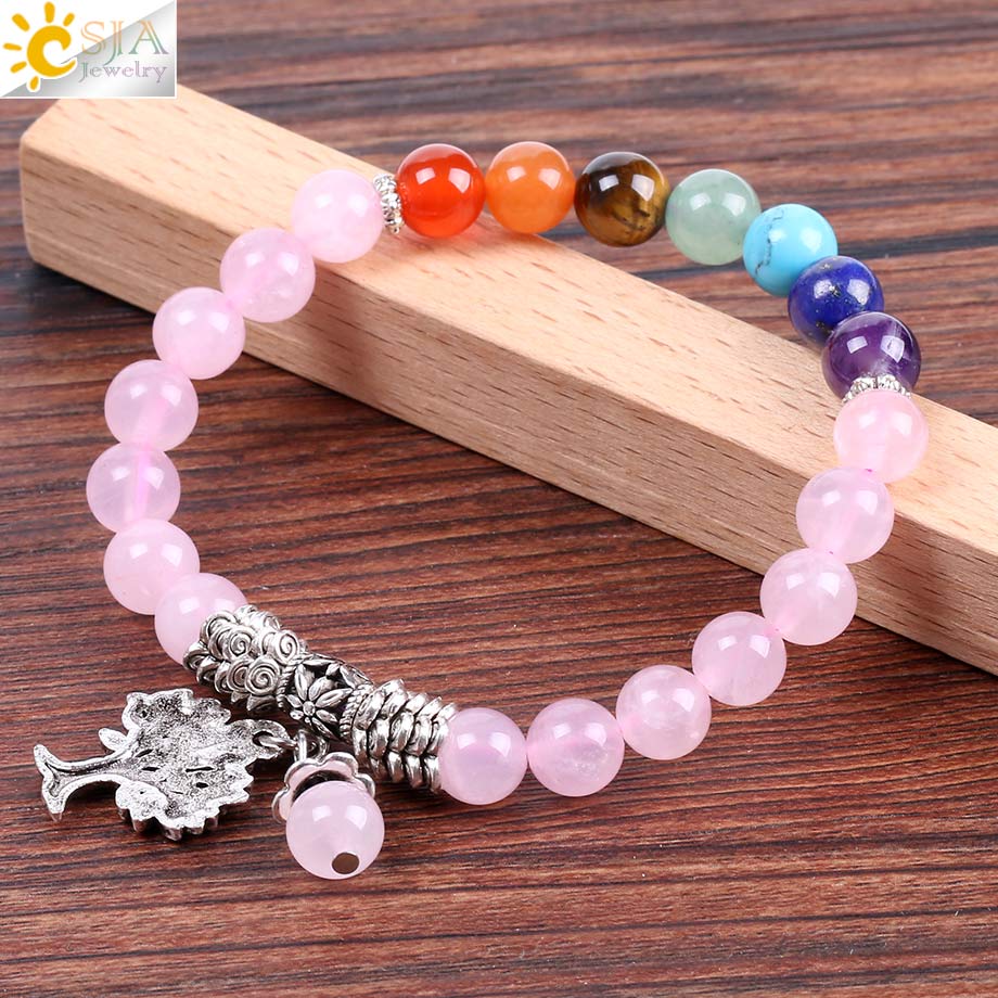 Natural Pink Crystal Quartz 7 Chakra Gem Stone Bead