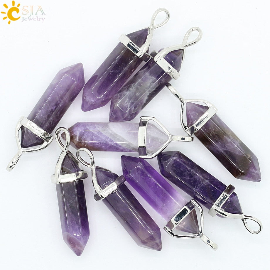 Raw Pink Purple Gem Crystals Necklace Hexagonal