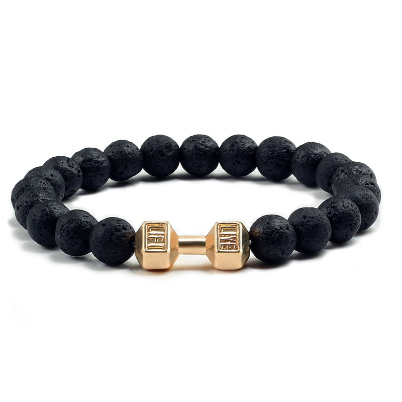 Black Volcanic Lava Stone Dumbbell Bracelet
