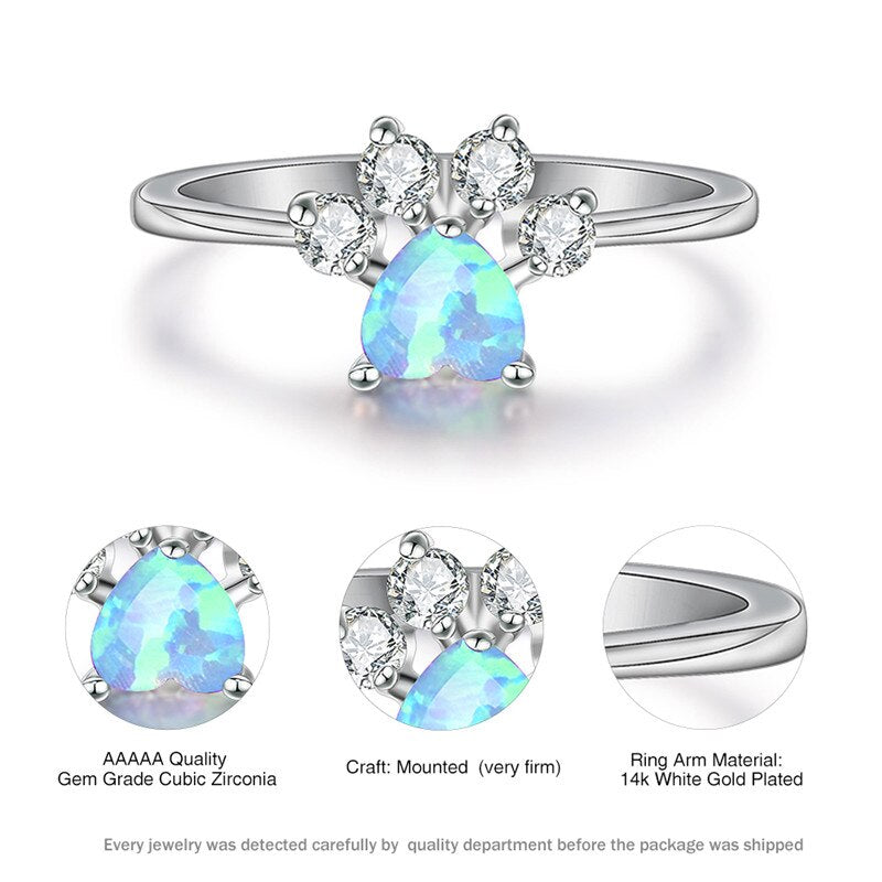 Cute Female Blue White Fire Opal Ring Crystal