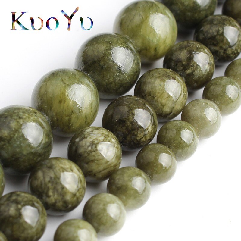 Natural Stone Beads Grass Green Jades Round Loose