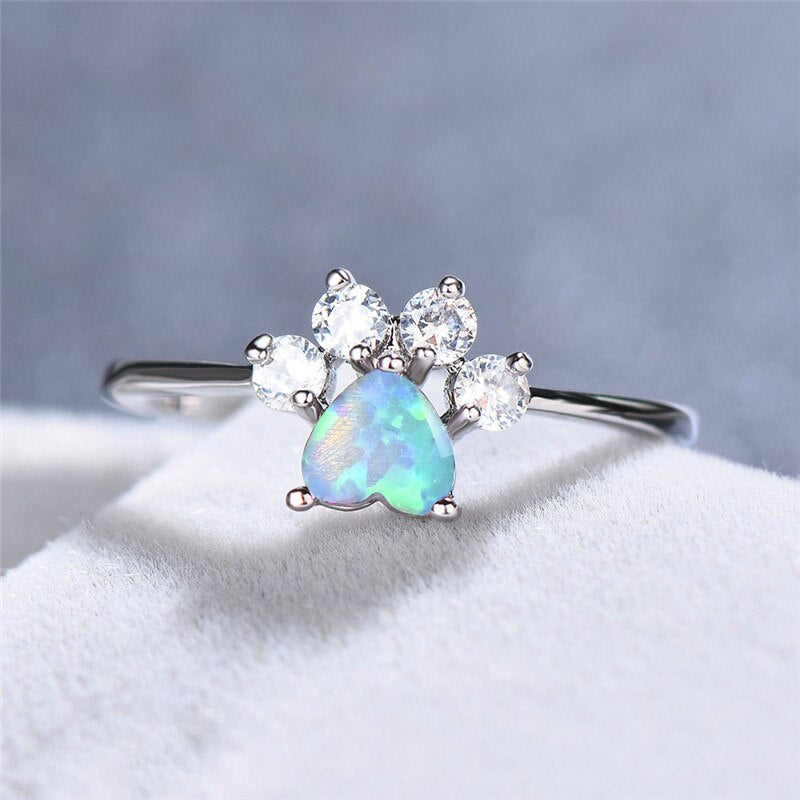 Cute Female Blue White Fire Opal Ring Crystal