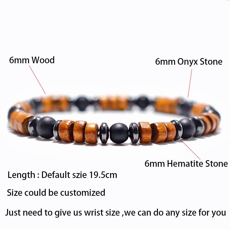 Antique Wood Bracelet Homme Natural Hematite
