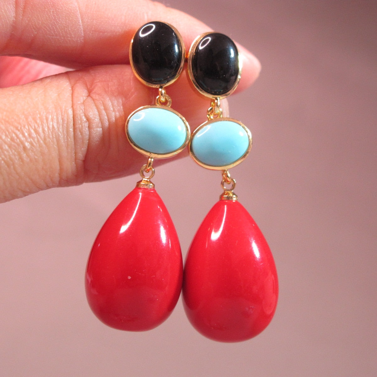 Quartz Jade Pink Aventurine Natural stones Earrings