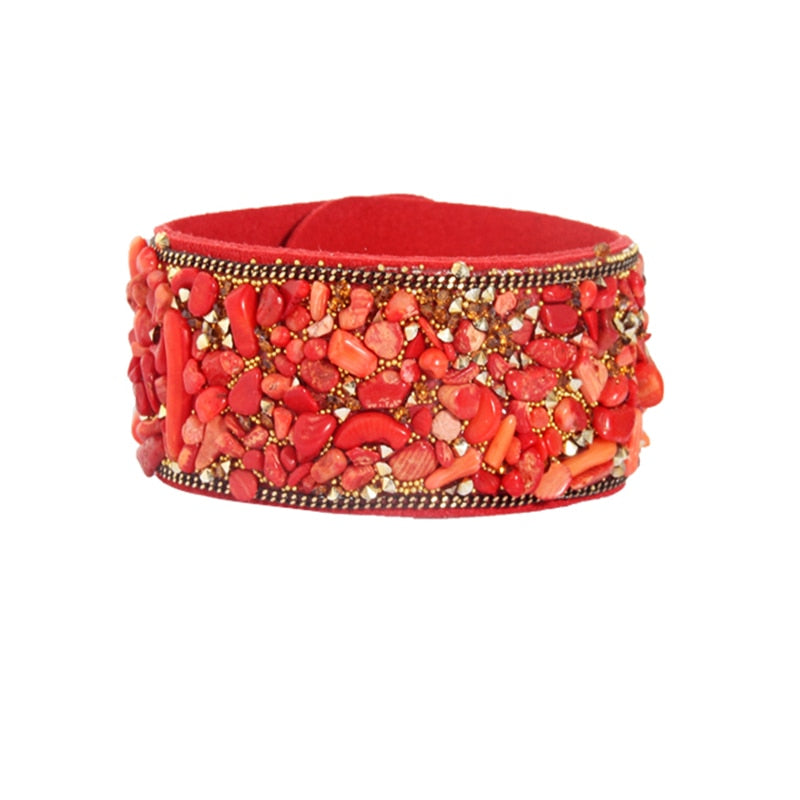 Stone Bracelets For Women Wrap Cuff Slake Leather