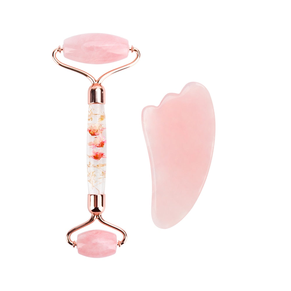Facial Jade Roller Noiseless Rose Quartz Set Massager