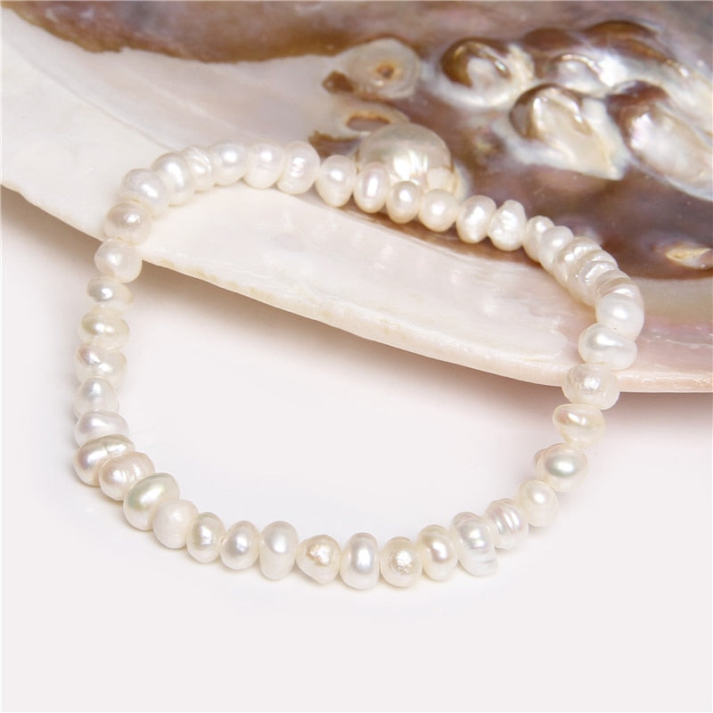 Freshwater White Pearl Bracelet Elastic Baroque