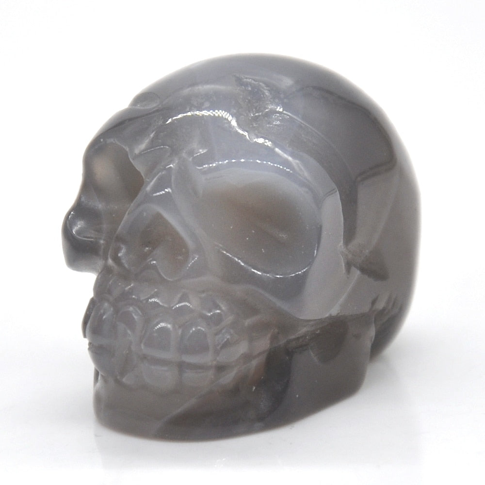 Skull Statue Natural Amethyst Black Obsidian Stone