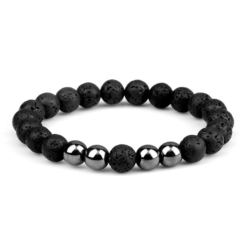Couples Beaded Bracelet 8mm Natural Black Lava