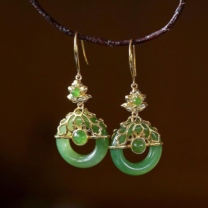 Natural Hetian jade Jasper Earrings