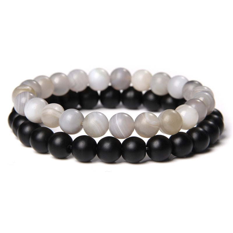 2 Chains Bracelet Set Men Vintage Stretch Bracelets