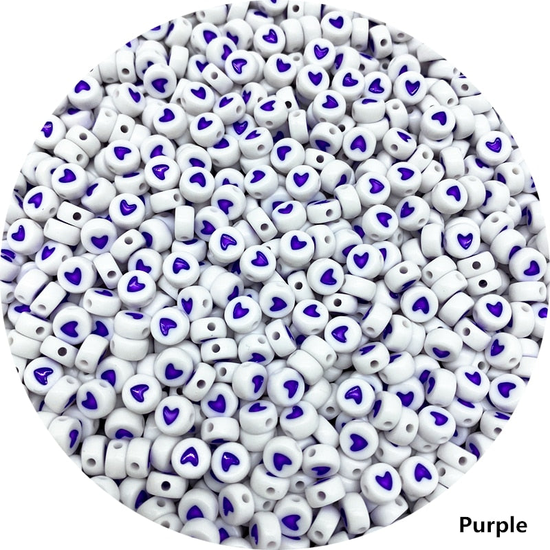 Love Heart Acrylic Flat Round Beads