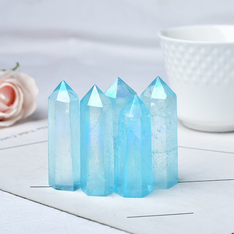 Natural Blue Aura Clear Quartz Crystal Point