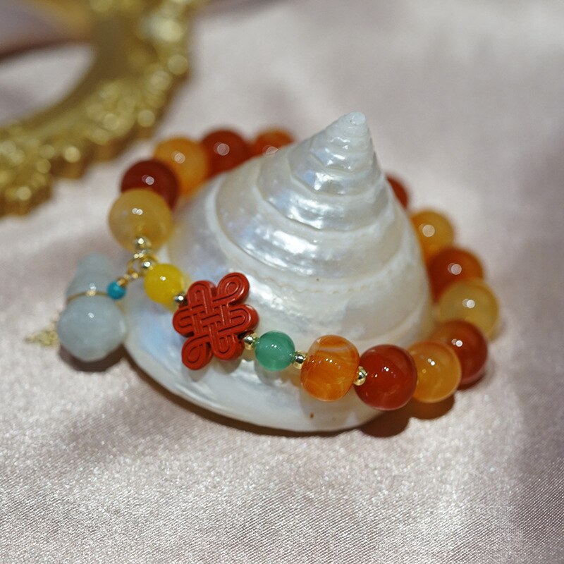 Gourd Shape Natural Agate Jade Beaded Bracelets