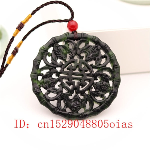 Natural Black Green Chinese Jade Bat Pendant Necklace