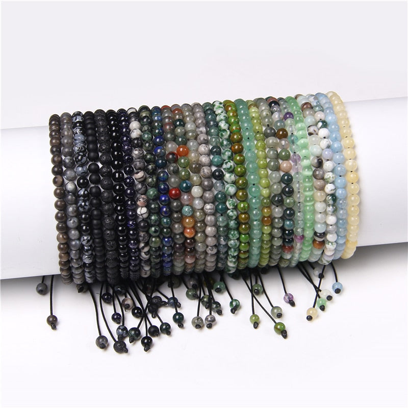 Adjustable 4MM Stone Beads Bracelet For Women