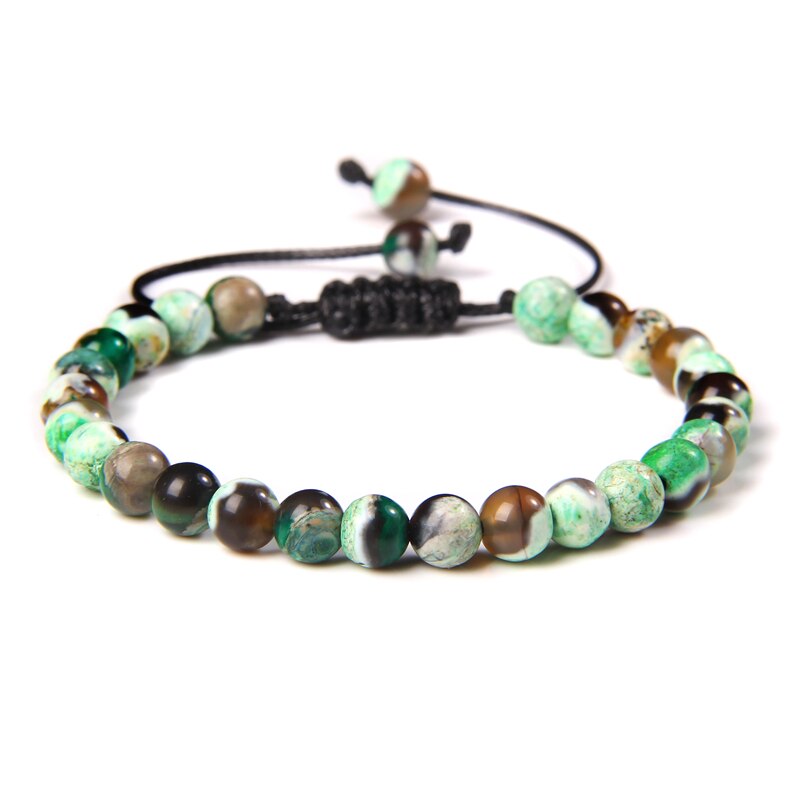 Men Bracelets Adjustable 6 mm Natural Green Jade