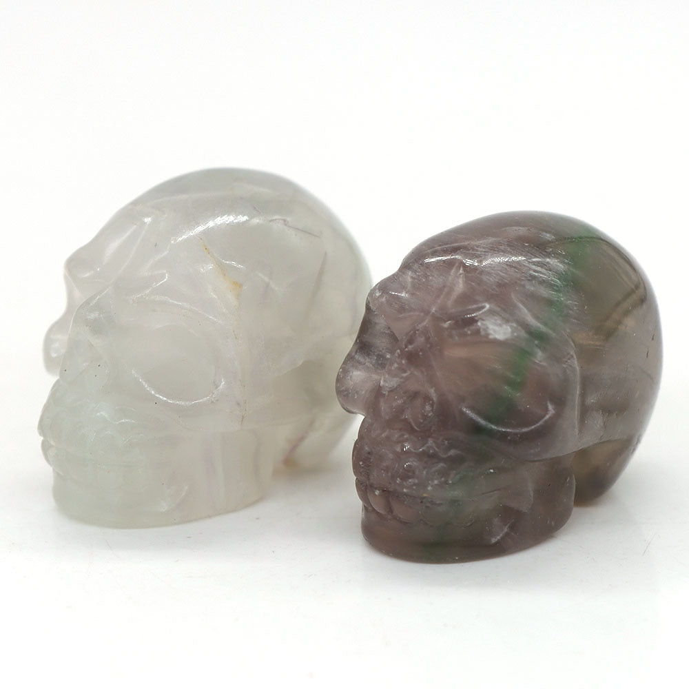 Skull Statue Natural Amethyst Black Obsidian Stone