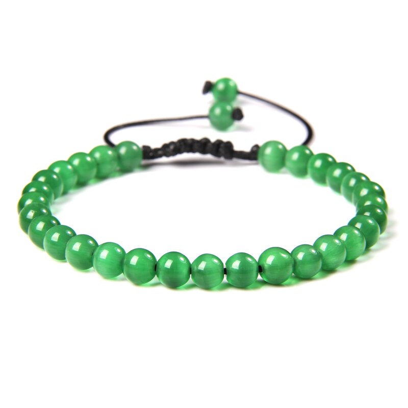 Men Bracelets Adjustable 6 mm Natural Green Jade