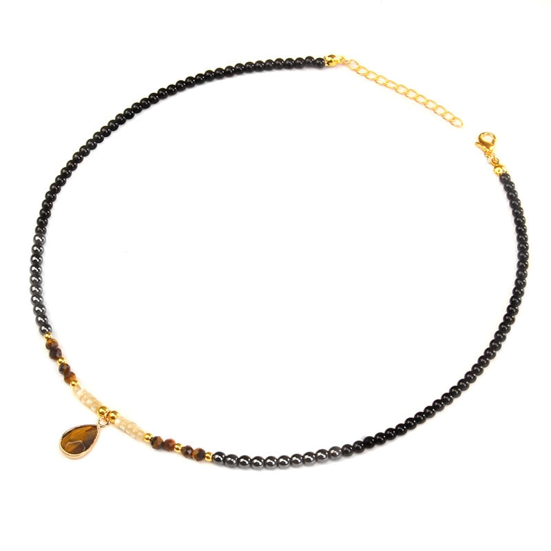 Drop Pendant Necklace Natural Quartz Stone Beaded