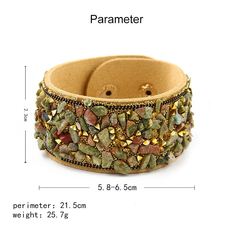 Stone Bracelets For Women Wrap Cuff Slake Leather