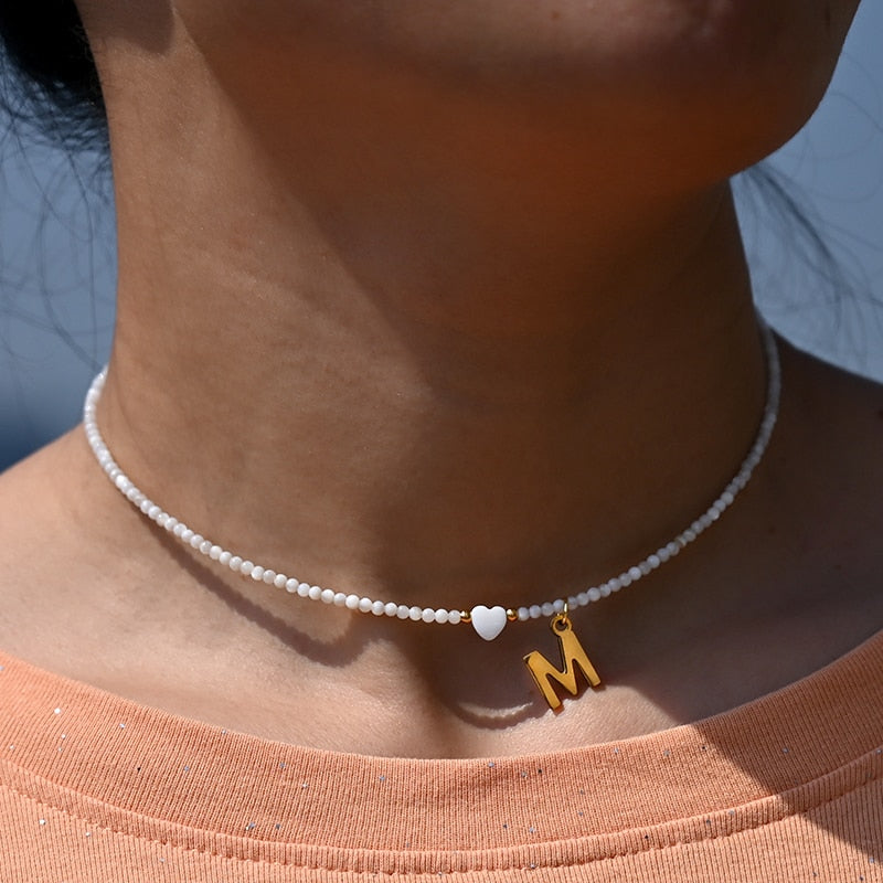 Stainless Steel Initial Heart Necklace for Women