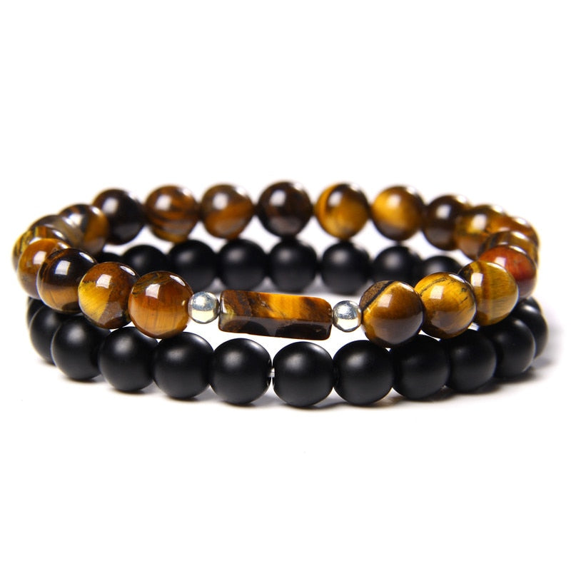 2 Chains Bracelet Set Men Vintage Stretch Bracelets