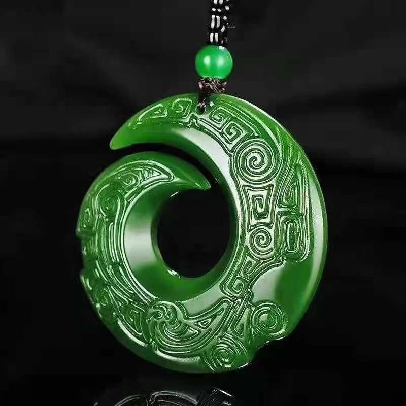 Green Jade Dragon Pendant Fashion Runes Necklace