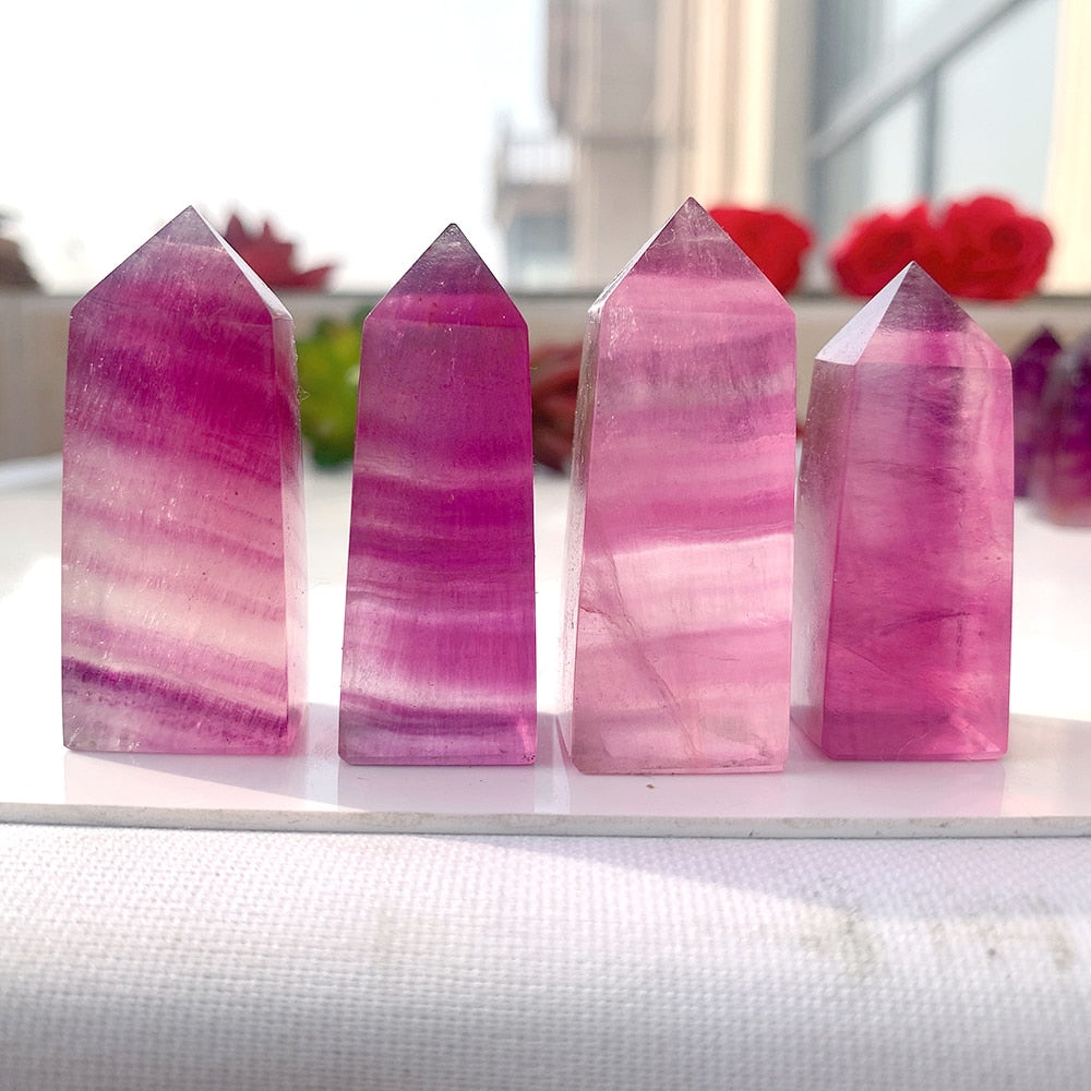 Natural Crystal Pink Purple fluorite Point Colorful