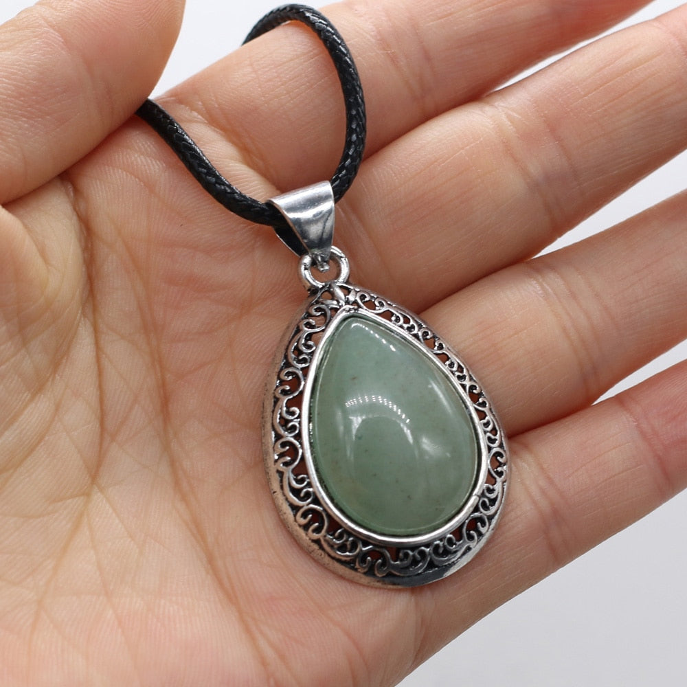Natural Stone Necklace Water Drop Crystal