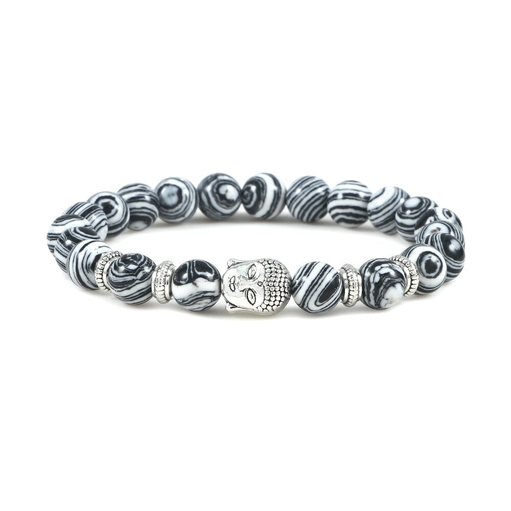 Buddha Head Bracelet Natural Onyx Lava Beads Bangle