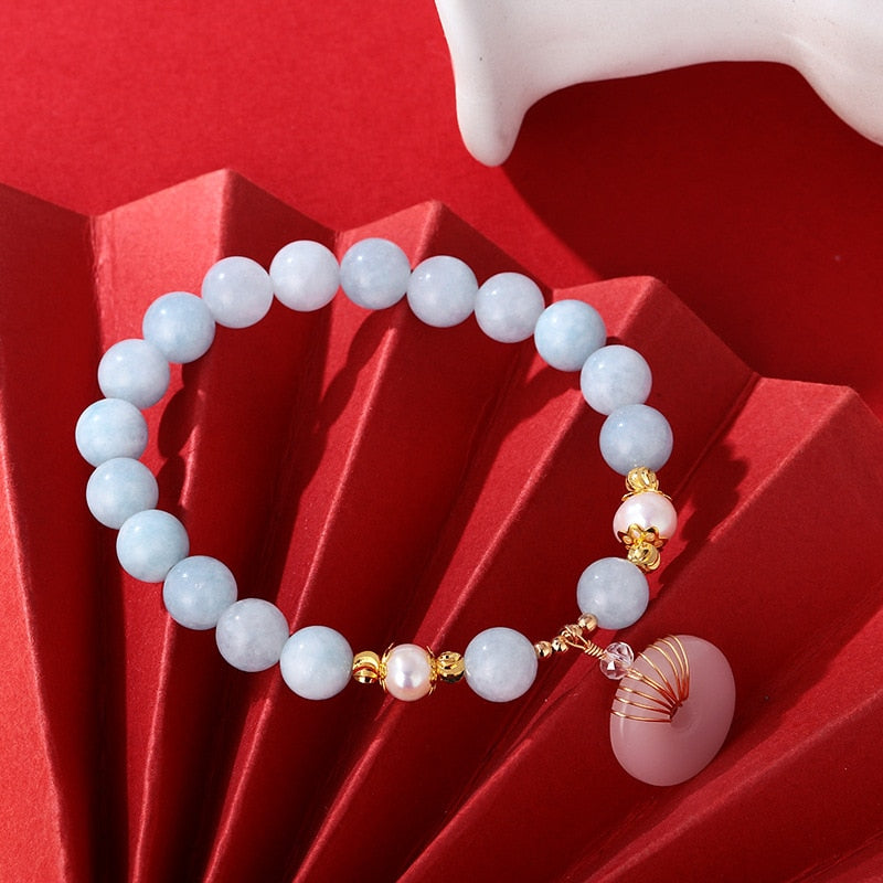 Green/Blue Stones Natural Freshwater Pearls Jade Bracelets