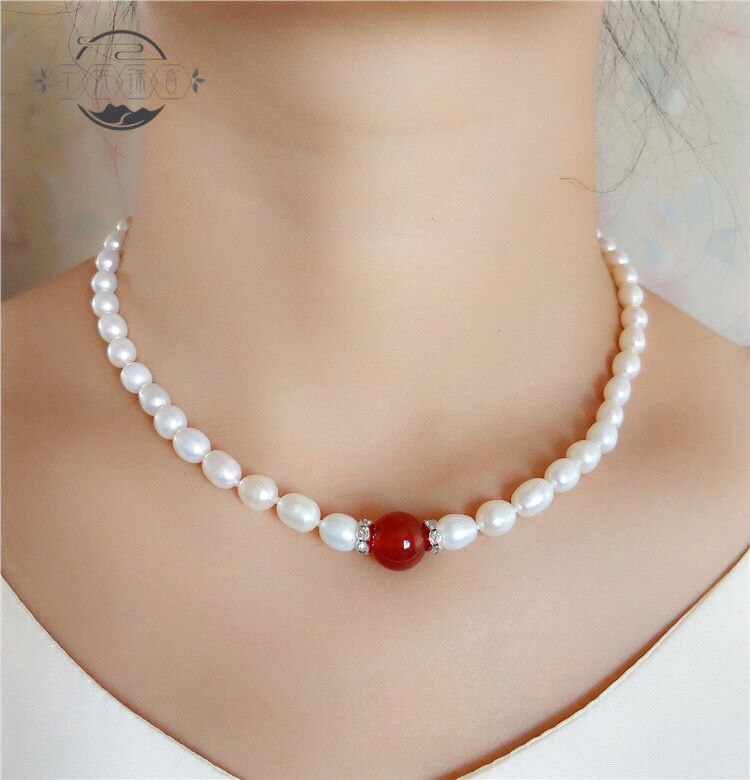 Natural fresh water pearl natural stone necklace