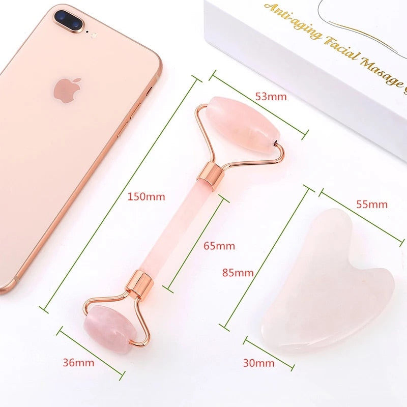 Rose Quartz Roller Facial Massager Powder Crystal