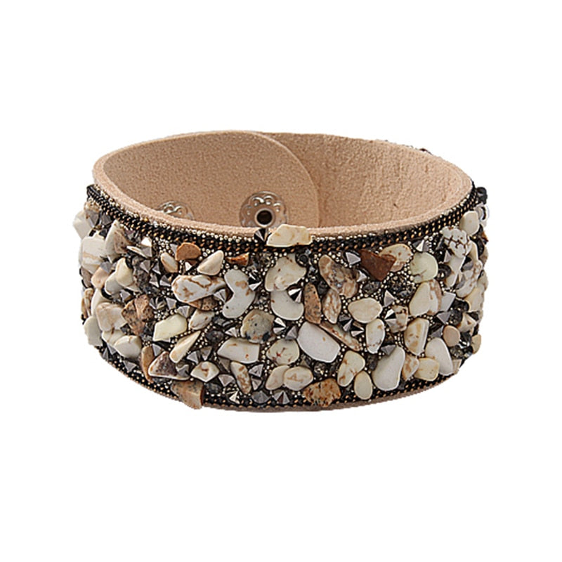 Stone Bracelets For Women Wrap Cuff Slake Leather