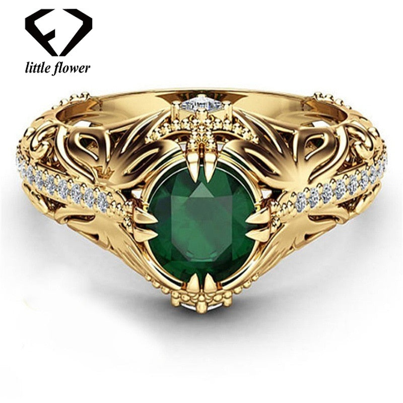 14K Gold Color Diamond Emerald Ring Jewelry