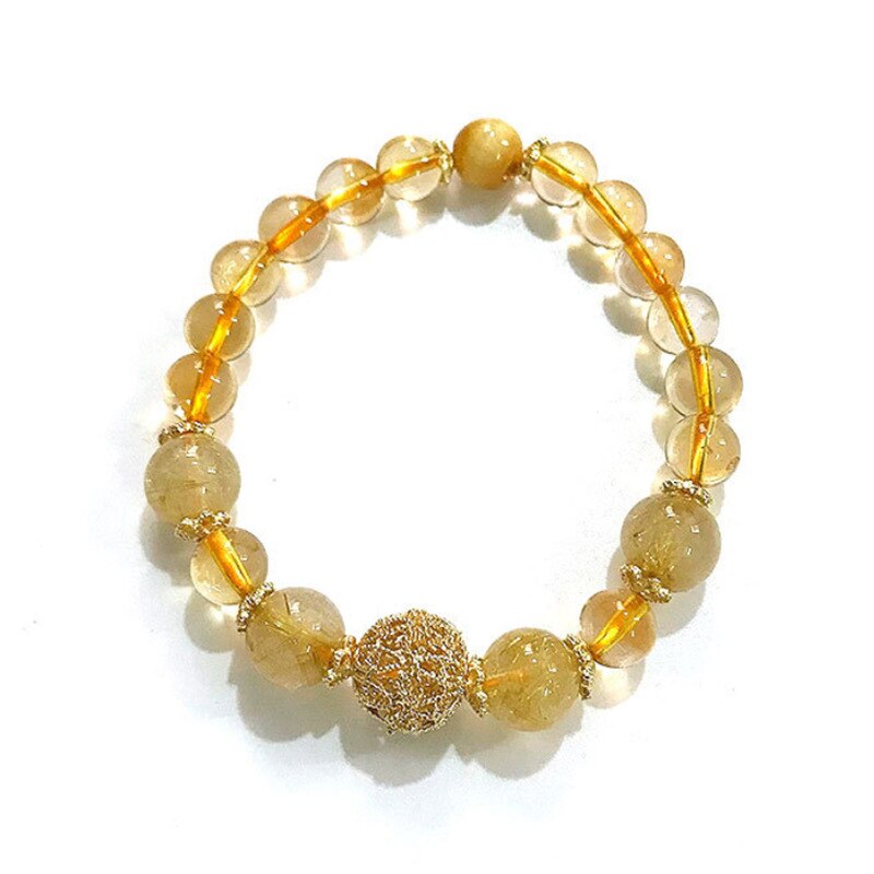 Natural Rutilated Quartz Citrine Crystal Beads
