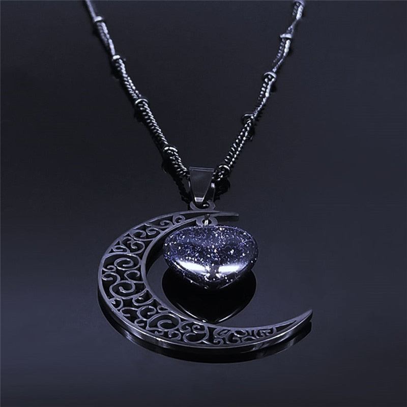 Black Color Stainless Steel Natural Stone Charm