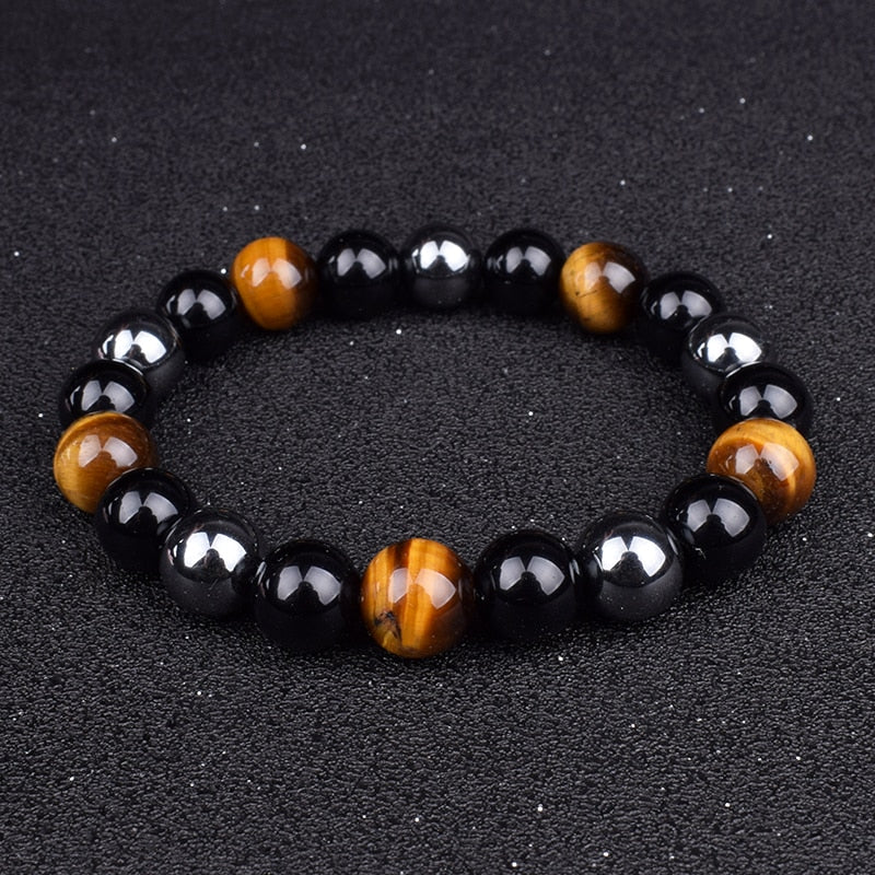 Men Bracelets 10mm Natural Stone Black Onyx