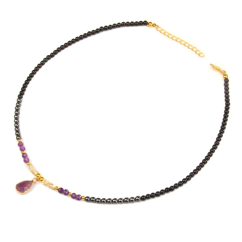 Drop Pendant Necklace Natural Quartz Stone Beaded