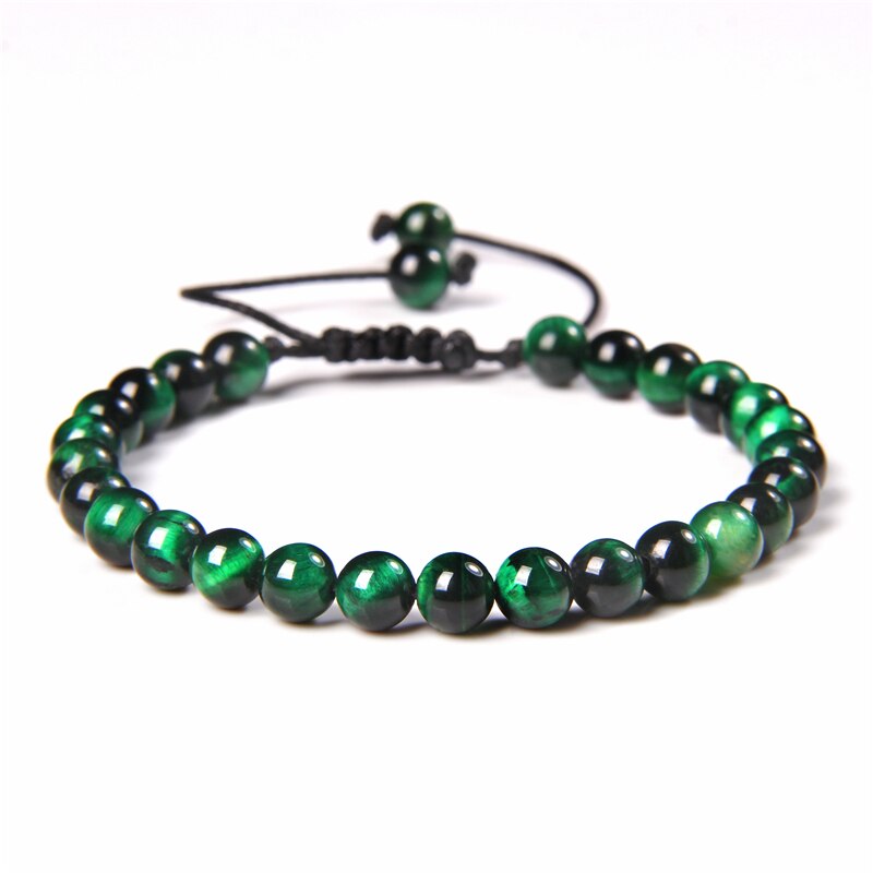 Men Bracelets Adjustable 6 mm Natural Green Jade