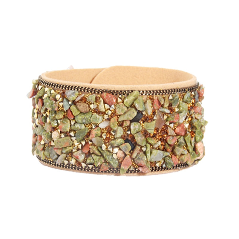 Stone Bracelets For Women Wrap Cuff Slake Leather