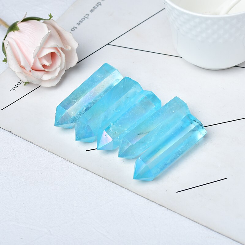 Natural Blue Aura Clear Quartz Crystal Point