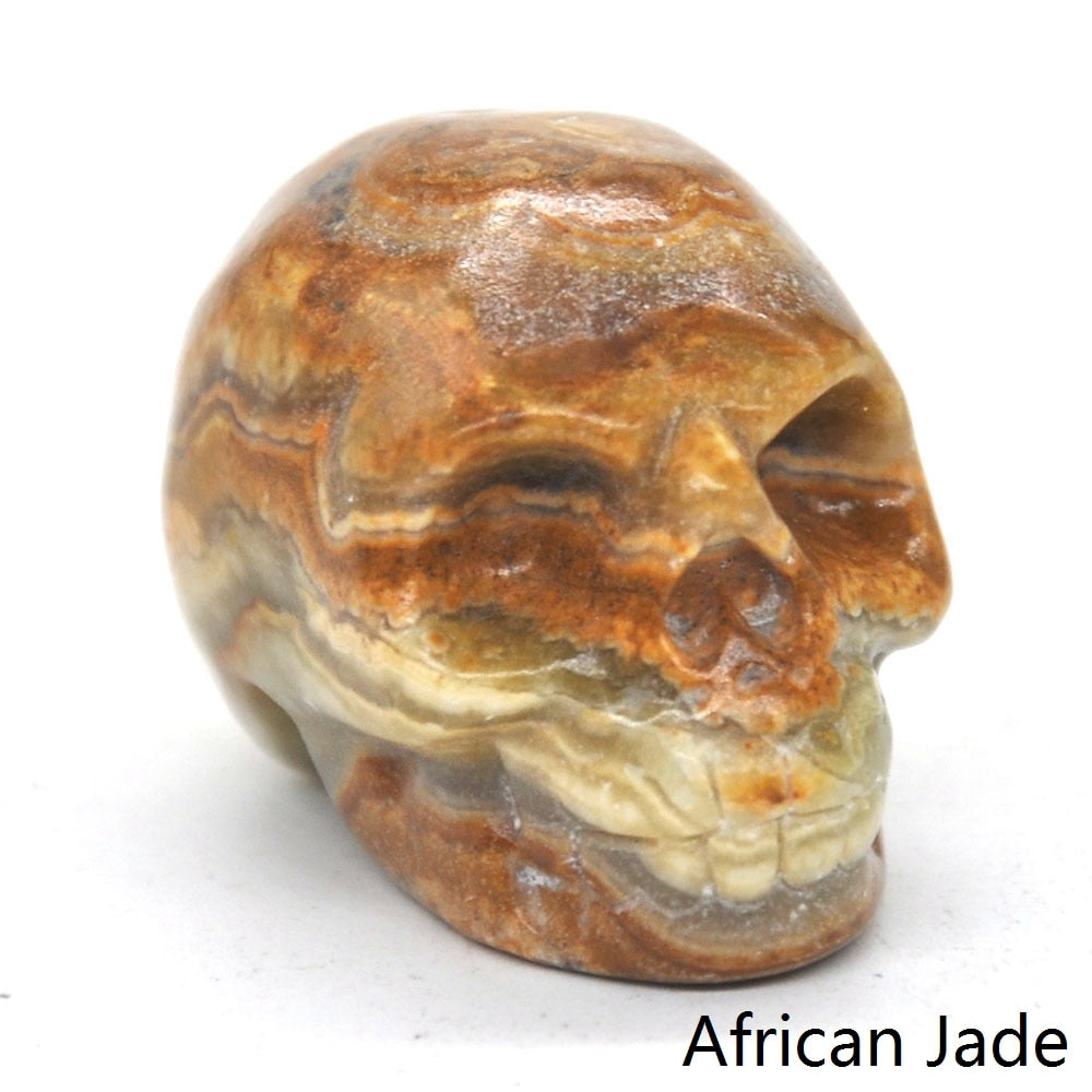 Skull Statue Natural Amethyst Black Obsidian Stone