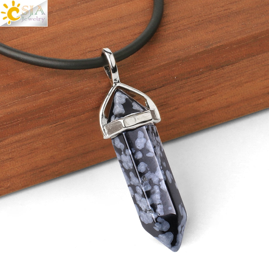 Raw Pink Purple Gem Crystals Necklace Hexagonal