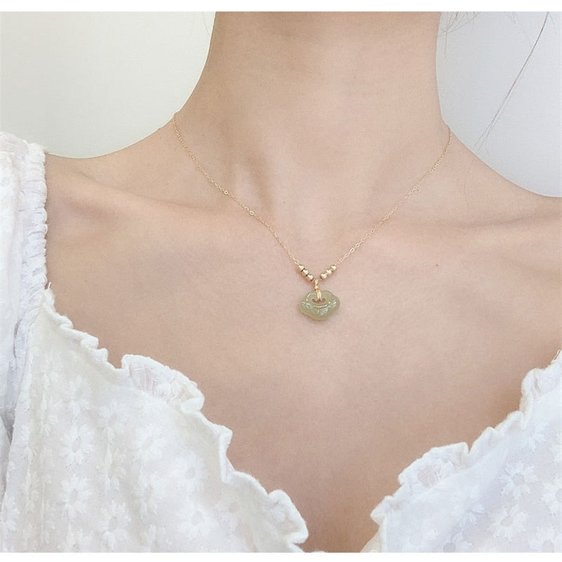 Ethnic 925 Silver Imitation Hetian Jade Necklace